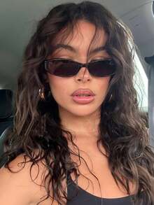 1 Pair Retro Small Oval Black Y2K Fashion Fashion Glasses, Unisex, Plastic Classic Style | Suitable For Outdoor Travel, Beach Vacation And Daily Wear - black gray - View 2