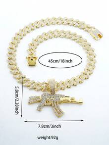 镶满钻石的链AK-47步枪吊坠项链，闪亮粗链项链，男士嘻哈街头风 - 槍吊墜項鍊 - 查看 6