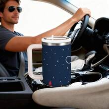 1pc 40oz Christmas Tumbler With Handle And Straw – 304 Stainless Steel Vacuum Insulated – Keeps Hot Cocoa Warm For 6H & Milkshake Cold For 12H – Ideal For Snowmobile Trips & Frozen Trails – Fits Car Cup Holders – Ride Ice & Sip Warm - 彩色 - 查看 4