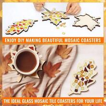 6 Sets Glass Tiles With 6 Wooden Coasters Making Crafts Material Package Mixed Stained Glass Handmade Colorful Home Decor Indoor Tree, Neutral Color - Maple Leaves + Autumnal Color - View 7