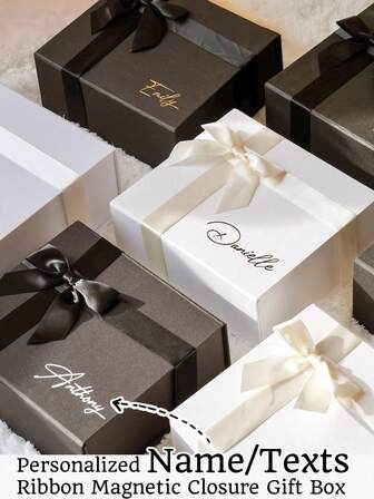 Personalized Name Gift Box, Magnetic Customized Christmas Gift Box With Lid And Ribbon, Can Be Used As Gift Box, Bridesmaid Gift Box, Women's Birthday Gift Box, Magnetic Bride Party Gift Box, Customized Name Bridesmaid Invitation Box, Empty Gift Box