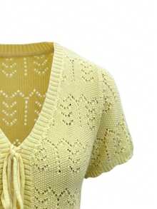 Dahlia Yellow Front Tie Cardigan Simple And Fashionable Suitable For Summer - Yellow - View 3