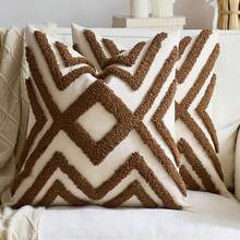 1pc/2pcs Beige Boho Throw Pillow Covers 45X45cm, Woven Tufted Decorative Pillowcases With Tassels Bohemian Cushion Covers For Couch Sofa Car Bedroom Living Room - White - View 9