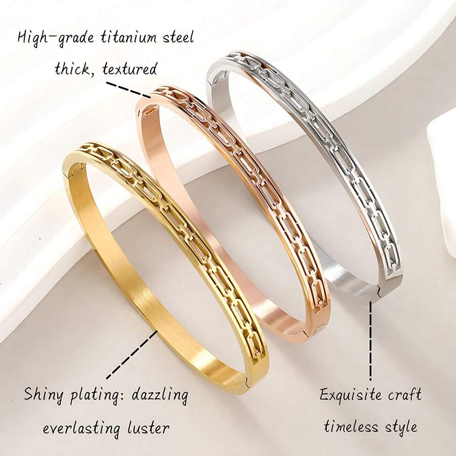 这款男士极简镂空钛钢手链设计独特，是秋冬潮流单品，也是情侣间的轻奢配饰。共有三种颜色可选，适合日常佩戴和搭配各种服饰。优雅男士的理想之选，也是送给男友或男性挚友的完美礼物。 - 彩色 - 查看 1