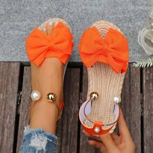Bow Flower Decor Women's Slip-On Beach Sandals, Sweet Fairy Style, Versatile, Non-Slip Soft Sole, Summer Beach Vacation - Orange - View 11