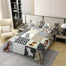 % Cotton Pink Dachshund Comforter Cover, Flower Floral Bedding Set, Kawaii Sausage Dog Duvet Cover, Lovely Puppy Quilt Cover, Soft Comfy, Dachshund Bedding - 黑色 白色 灰色 - 查看 9