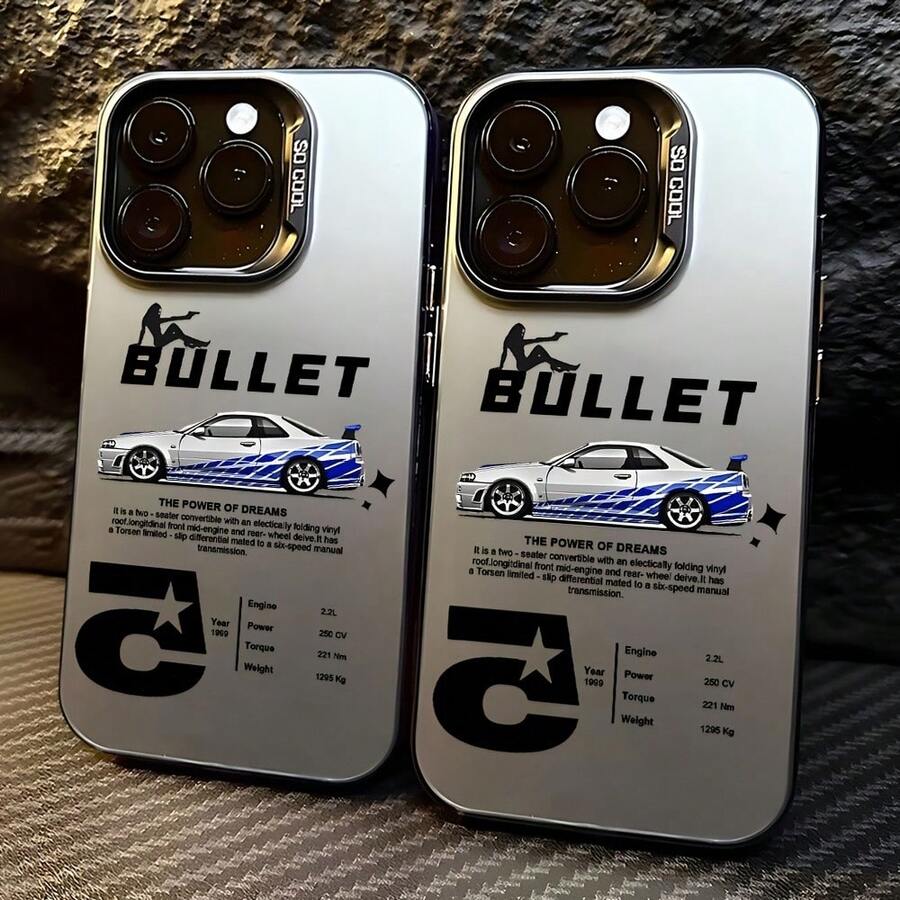 Funda para iPhone: Funda de Coche Deportivo Azul para iPhone 17, 16e, 16, 15, 14, 13, 12, 11, Mini, Pro, Max, Air, X, XR, XS Max, 8, 7 Plus - Cubierta Mate Anticaídas - Negro - Ver 1