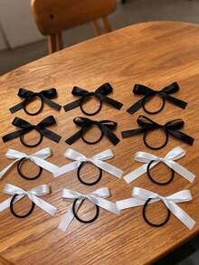5/10pcs Women's Stylish, Cute & Sweet Black & White Hair Scrunchies, Suitable For Daily Ponytail, Women Hair Accessories, Recommended Gift ,Hair Elastics ,Hair Rubber Bands ,Hair Rope ,Elastic Hair Tie Head Accessories