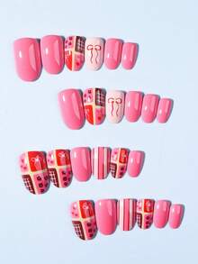 Bộ 24 móng tay giả ngắn hình bầu dục, nơ, hoa và trái tim bằng acrylic, kèm 1 lọ sơn gel và 1 dũa móng. Móng ngắn giúp đầu ngón tay bạn tỏa sáng rạng rỡ, phù hợp cho các bữa tiệc, khiêu vũ và sử dụng hàng ngày. Dụng cụ làm móng - Nhiều màu - Xem 3