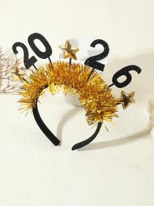 1 szt. Czarna, brokatowa, złota folia, gwiazda, 2026, popularna opaska na głowę na imprezę sylwestrową