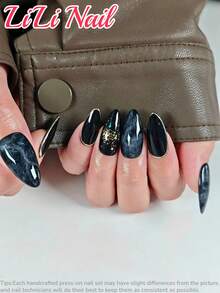 10片手工亚克力美甲贴片，美甲用品，杏仁形美甲贴片，中号美甲贴片，黑色美甲贴片，圣诞美甲贴片，价格实惠，可爱美甲贴片，美甲粉，秋季美甲贴片，派对美甲贴片，晕染美甲贴片，闪粉贴片，假指甲，美甲套装，UV灯美甲贴片，美甲工具 - 彩色 - 查看 2