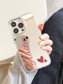 1 Personalized Custom Cat Red Lip Couple Family Member, Parents, Children, Pets, Friends' Names, High-Definition Acrylic Mirror Phone Case Compatible With Iphone 11/12/13/14/15/16/16 Pro/16plus/16 /17pomax And Other Models, Suitable For Boys And Girls, Anti Fouling, Fashionable, Christmas Gifts