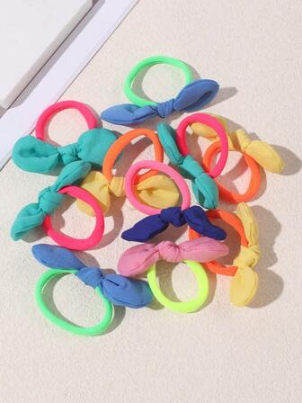 10pcs Candy Color Bunny Ear Bow Hair Ties Chiffon Hair Bands For Women (Random Color)