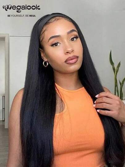 MEGALOOK Peluca con diadema de cabello humano liso y sedoso de 24", sin necesidad de pegamento, 100% cabello humano brasileño tejido a máquina, sin encaje frontal, fácil de usar, densidad del 180%, color natural, adecuado para mujeres. Peluca Bobo de 12" - Fácil para principiantes, aspecto natural, adecuada para uso diario, puede crear estilos de oficina, Halloween, fiesta, Y2K, chica mala, vacaciones, al aire libre, cosplay, campus, vacaciones escolares, Navidad, fiesta, boda, festival y otros.