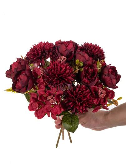 1PC Artificial Flowers 5-Head Peony Silk Hydrangea Bouquet, Bride Holding Flower Material, Home, Dining Room, Vase Decoration, Wedding Decoration, Background Wall Decoration, Flower Wedding Car With DIY Wreath Material, Door Lintel, Flower Material, Valentine's Day Gift, Spring Festival Outdoor Decoration