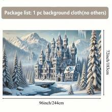 Enchanting Winter Palace Backdrop Banner - 8x6ft Large, Snow-Covered Castle & Frozen River Scene, Durable Polyester Wall Decor For Living Room, Bedroom, Office, Studio, Parties, And Celebrations - No Electricity Required, Winter Wonderland Decorations - 如圖所示 - 查看 1