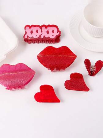 1pc Valentine's Day Decorative Hair Claw, Red Sweet Lip Heart Shaped Clip, Versatile Everyday & Occasion Hair Accessory, Suitable For Daily, Festivals, Commute, Gatherings Valentine's Day Claw Clips Elegant Hair Clips Fashion Hair Clutch