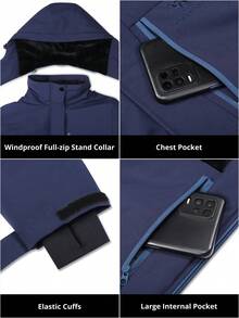 CAMEL CROWN 女士防水保暖滑雪服，带抓绒内衬和帽子，冬季滑雪服 - 藏蓝色 - 查看 5