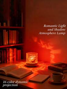 1pc Cylinder Wave/Flame/Starry Sky/Dynamic Desk Lamp - USB Powered Rotating Lamp, Suitable For Bedroom, Room, Living Room, Party, Decoration, Projection Lamp, Atmosphere Light - Cylindrical Water Wave Lamp - View 5