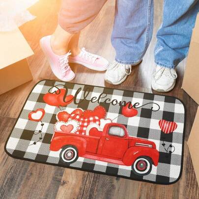 1件装黑白格子图案，红色汽车，爱心，字母情人节装饰地毯，门垫，小地毯，迎宾垫，地毯，地垫，户外门垫，厨房地毯，家居装饰，前门垫，小地毯，户外垫，家居装饰，地毯，花园地毯，可水洗地毯
