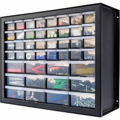 Screw Tool Organizer Small Parts Cabinet, 44-Drawer, Electronics Hardware Nuts And Bolts Plastic Storage Drawers Garage Storage, Stackable Bead Craft Organizer Building Bricks Sorter, Black