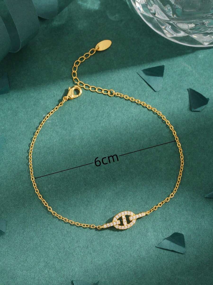 1pc High Quality European & American Style Cubic Zirconia Copper Plated 18K Gold Pig Nose Rhinestone Minimalist Bracelet Women's Gift For Daily Wear - Yellow Gold - View 1
