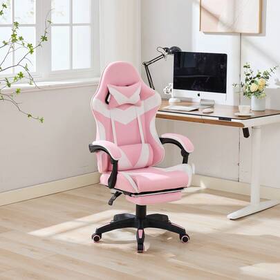 Ergonomic Racing-Style Gaming Chair With 360° Swivel, High Leather Back, Height-Adjustable Office/Work Chair With Footrest And Lumbar Support For Office And Gaming, Multicoloured Optional.