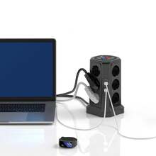 16-Outlet EU Power Strip Extension Cord, 250V/10A, 6ft (Approx. 2m) Length, Suitable For TV, Audio/Video, Multimedia Devices, Home & Office Use, Black