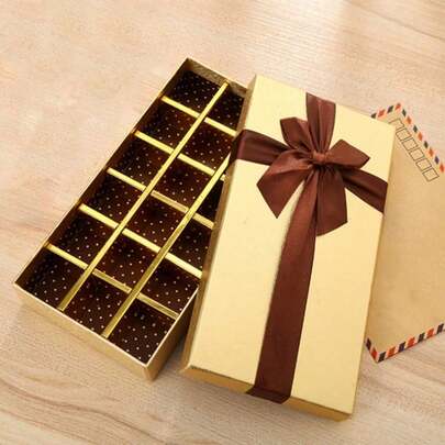 9/18pcs Palace Grid Chocolate Gift Box, With Bow Ribbon, Golden Paper Gift Packaging Box, Perfect For Weddings, Birthdays, Valentine's Day, Anniversary & More