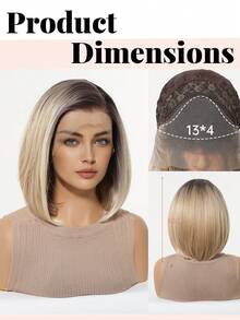 13*4 High Definition Lace Front Wig, 10 Inch Ombre Short Wavy Lace Wig, 120% Density, Premium Handmade Lace Wig For Women, Heat Resistant Synthetic Lace Wig, Suitable For All Occasions And Daily Wear, Easy To Wear, Perfect Gift For Girls During Holidays - Ombre - View 3