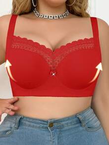 MIMILEMON Plus Size Women's Underwire Bra - Wide Straps, Lift & Side Support, Lace Trim & Bow Details, Comfortable Full Coverage, Suitable For Daily Wear - Red - View 4