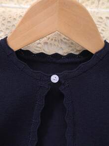 Girls' Knitted Elegant Solid Color Shawl, Delicate Lace Trim Adds Softness, Versatile For Everyday Wear, Gatherings Or Eid Al-Adha Gift - Royal Blue - View 2
