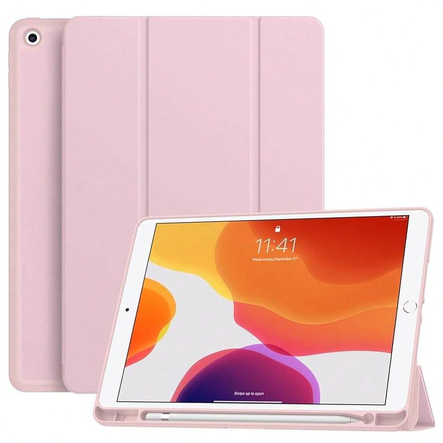 Case For IPad 9th Generation 2021/8th Gen 2020/7th Gen 2019 With Pencil Holder - Premium Shockproof Case With Soft TPU Back Cover & Auto Sleep/Wake For IPad 10.2 Inch, Pink,Z-Pink - Z-pink - View 1