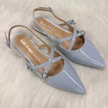 Women's Comfortable Casual Patent Leather Slingback Sandal With Buckle - Màu xanh nhạt - Xem 1