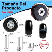 Ruedas Repuesto Maleta de Equipaje, Paquete de 4 Ruedas para Maletas de Viaje de 50 x 18 mm, Llantas para Maletas de Viaje, Silencioso y Duradero, para Maleta Carry On y Patines en Línea - 50 x 18 mm - Ver 10