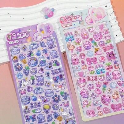 Nhãn dán 3D dễ thương chất lượng cao, trang trí dập nổi bóng bẩy thú vị, nhãn dán hoạt hình Nhật Bản lập thể vui nhộn, nhãn dán pha lê, với kết cấu chắc chắn, thiết kế lập thể tinh tế, nhãn dán trang trí tự dính chống thấm nước, mang lại hiệu ứng xúc giác và không gian trang trí phong phú, thiết kế phối màu, hình dạng bất đối xứng, nhãn dán trang trí chống thấm nước / nhãn dán lấp lánh nhiều màu sắc - Thiết kế màu sáng