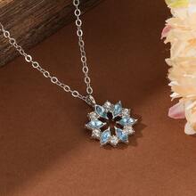 1 pieza Collar con colgante redondo hueco y elegante para mujer - Diamante azul redondo - Ver 5