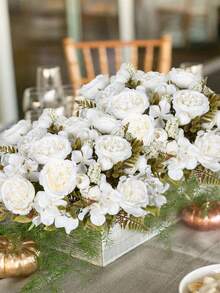 Buchet de bujori artificiali, 12,6 inci, cu trandafiri Prințesa Mary, trandafiri vintage francezi, crizanteme și respirația bebelușului, potrivit pentru decor de primăvară, petreceri de ziua de naștere, întâlniri, buchete de mireasă, decor pentru casă, restaurante, dormitoare, pervazuri, vaze, Ziua Îndrăgostiților, decor de Anul Nou, grădini exterioare, decor de bal, cadouri de Ziua Îndrăgostiților. - alb - Vizualizare 8