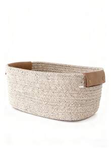 Storage Basket,Basket,Nappy Caddy,Nursery Diaper Storage Baskets With Leather Handles | Woven Textile Organizers For Baby Essentials | Decorative & Functional For Changing Station - Storage Basket - View 8