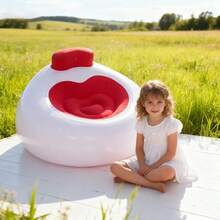 1 pieza Sofá inflable para exteriores, silla de camping para niños, sofá perezoso portátil y fácil de almacenar, asiento de terciopelo rojo adecuado para ocio al aire libre - Rojo - Ver 2