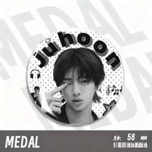 58mm Black-And-White Polka Dot Newspaper-Style Glossy Tin Badge Featuring A Circular Design With Black-And-White Idol Group Member Imagery And Polka Dot Newspaper Elements Ideal For Idol Fandom Support / Cosplay Accessories / Everyday Wear As A Brooch Or Pendant - Multicolor - View 6