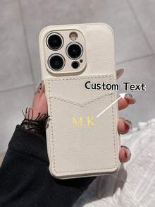 1件式客製化字母姓名豪華荔枝紋人造皮革卡夾手機殼，適用 Apple 17 16 15 14 13 12 11 Pro Max 16 Plus 17 Air，全包覆鏡頭防摔手機殼 - 黑色 - 查看 8