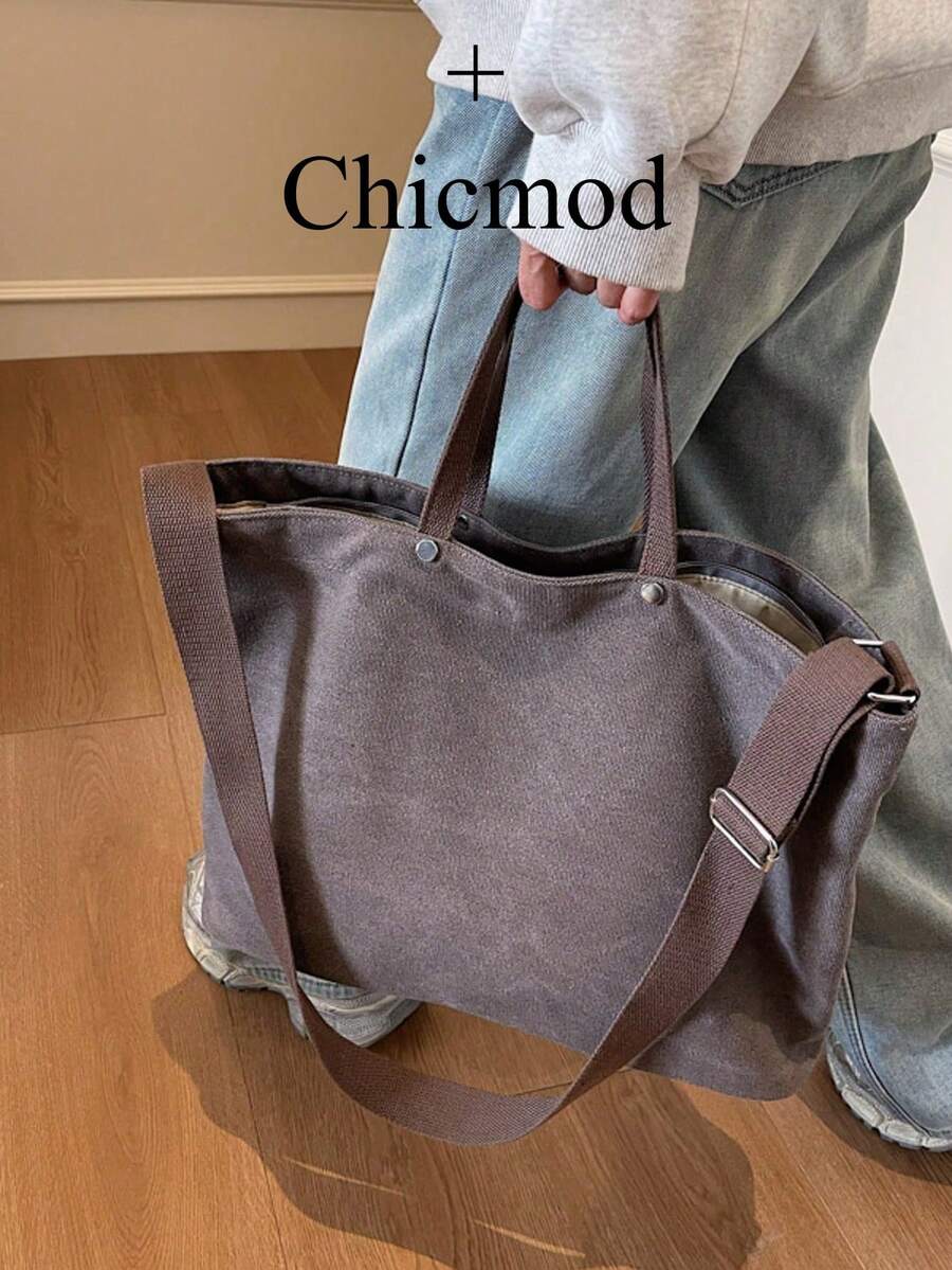Large Capacity Green Canvas Tote Bag, Minimalist Japanese Style, Suitable For Commuting, Shoulder Strap, Casual, Versatile, Fits Daily Use, Office, School, Shopping, Suitable For Women, College Students, Young Professionals