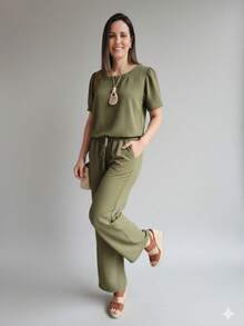 Elegant Casual Pocket Knot Home - Verde militar - Ver 6