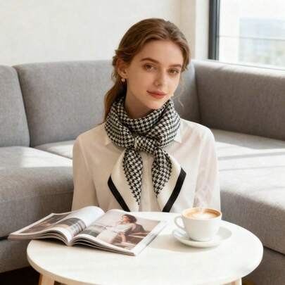 100% Mulberry Silk Scarf - 25.59 Inch Black & White Classic Hastu Print, Elegant Decorative Neck Scarf For Women, Men, Everyday Wear, Business, Commuting - Soft, Durable, Versatile Holiday Gifts, Holiday Accessories, Classic Patterns, Luxury Textures