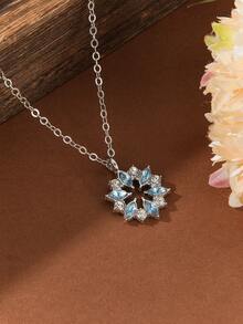 1 pieza Collar con colgante redondo hueco y elegante para mujer - Diamante azul redondo - Ver 4