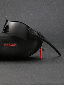 1pc Rhombus Hollow Half-Frame Polarized Eyeglasses, Blue/Black/Purple/White, Sporty Eyewear For Outdoor, European & American Style, Fashionable Sports Eyeglasses, Comes With Halter - Multicolor - View 16