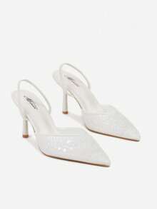 Open-Toe Pumps With Pearl And Sequin Appliques - White - View 5
