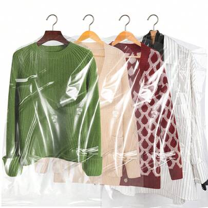 悬挂式衣物罩、透明肩部保护套和衣柜防尘袋，采用轻质塑料材料制成，是季节性衣物收纳、整理和卧室装饰的必备品。