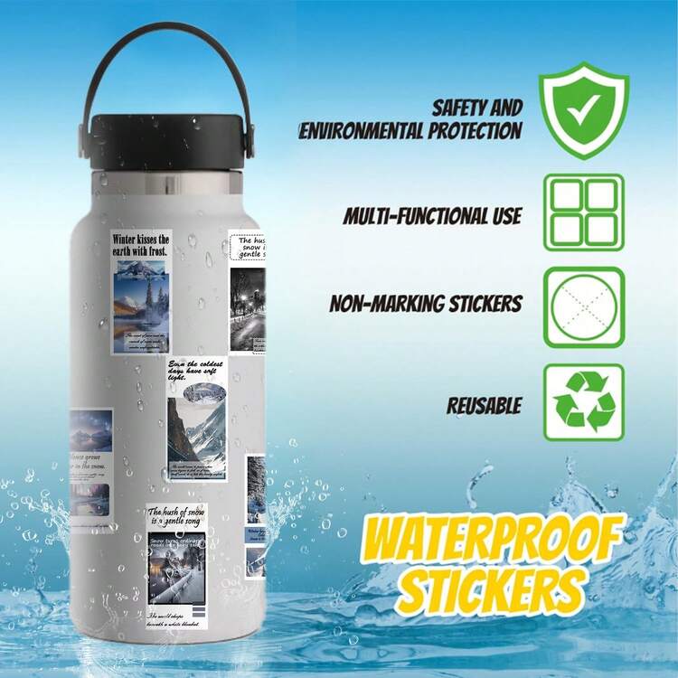 50张/包 蓝色冬季2D涂鸦复古神秘ins风90年代、80年代、Y2K动漫贴纸，可爱有趣的涂鸦乙烯基贴纸，适用于卡片封口、吉他、乐器、派对装饰、礼品、行李箱、滑板、杯子、头盔、文具、万圣节、圣诞节等场合。 - 彩色 - 查看 6